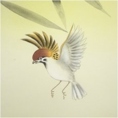 画像4: 横田玉瑛筆　竹に雀　肉筆絹本掛軸（共箱） (4)