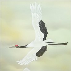 画像4: 渡邊月峰筆　旭日飛鶴　肉筆絹本掛軸（共箱） (4)