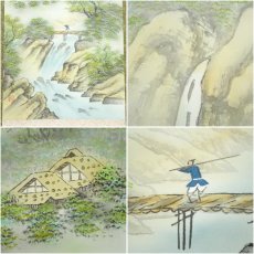 画像6: 常信筆　彩色山水　肉筆絹本掛軸（共箱） (6)