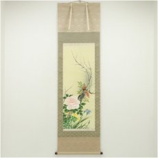 画像1: 白樹筆　四季草花　肉筆絹本掛軸（共箱） (1)