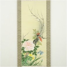 画像2: 白樹筆　四季草花　肉筆絹本掛軸（共箱） (2)