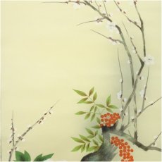 画像4: 白樹筆　四季草花　肉筆絹本掛軸（共箱） (4)