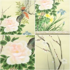 画像6: 白樹筆　四季草花　肉筆絹本掛軸（共箱） (6)
