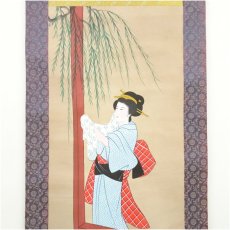 画像3: 紫扇筆　美人図　肉筆絹本掛軸（保護箱） (3)