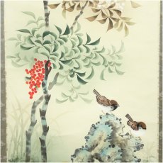 画像4: 光葉筆　紅白南天　肉筆絹本掛軸（共箱） (4)