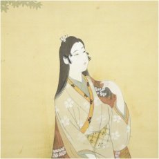 画像4: 紫水筆　元禄美人　肉筆絹本掛軸（共箱） (4)