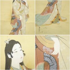 画像6: 紫水筆　元禄美人　肉筆絹本掛軸（共箱） (6)