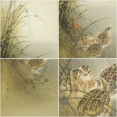 画像6: 今井景樹筆　月下游鶉　肉筆絹本掛軸（共箱） (6)