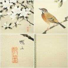 画像6: 山田帆丘筆　躑躅小禽　肉筆絹本掛軸（共箱） (6)