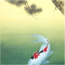 画像4: 国井幸雪筆　遊鯉　肉筆絹本掛軸（共箱・二重箱） (4)