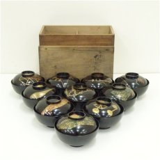 画像1: 古物　春孝造　蒔絵吸物椀10客（共箱） (1)