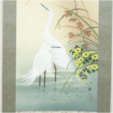 画像4: 平松耕一筆　月下白鷺　肉筆絹本掛軸（共箱） (4)