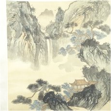 画像3: 中国画　石林筆　山亭観瀑　肉筆絹本掛軸 (3)