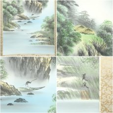 画像6: 福本美渓筆　彩色山水　肉筆紙本掛軸（共箱） (6)