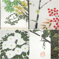 画像6: 篠原渓月筆　四季花　肉筆絹本掛軸（共箱） (6)