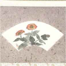 画像2: 双鶴筆　唐人草　扇面　肉筆紙本掛軸（共箱） (2)