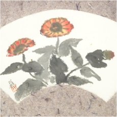 画像3: 双鶴筆　唐人草　扇面　肉筆紙本掛軸（共箱） (3)