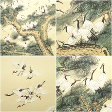 画像6: 中国　夕庵筆　「百鶴翔天」　寿平筆　百鶴図　肉筆絹本掛軸（箱付） (6)