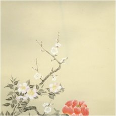 画像3: 山崎誠筆　草花四遷図　肉筆絹本掛軸（共箱） (3)