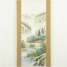 画像2: 梅園筆　彩色山水　肉筆絹本掛軸（共箱） (2)