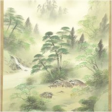 画像4: 金子春雪筆　彩色山水　肉筆絹本掛軸（共箱） (4)