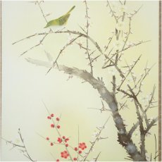 画像4: 田村竹世筆　紅梅に鶯　肉筆絹本掛軸（箱付） (4)