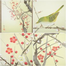 画像6: 田村竹世筆　紅梅に鶯　肉筆絹本掛軸（箱付） (6)