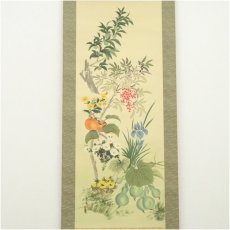 画像2: 尾崎春秋筆　満開結実之図　肉筆絹本掛軸（共箱） (2)