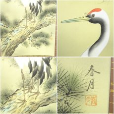 画像6: 春月筆　松上双鶴　肉筆絹本掛軸 (6)