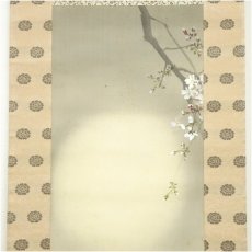画像3: 今井景樹筆　月に夜桜　肉筆絹本掛軸（共箱） (3)