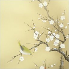 画像4: 下條春草筆　梅に鶯　肉筆絹本掛軸（共箱） (4)