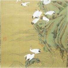 画像4: 群英筆　松鶴長寿　肉筆絹本掛軸（保護箱） (4)