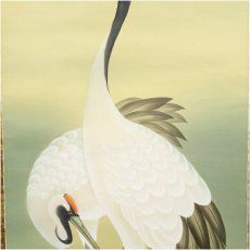 画像4: 国井幸雪筆　双鶴之図　肉筆絹本掛軸（共箱） (4)