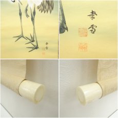 画像6: 国井幸雪筆　双鶴之図　肉筆絹本掛軸（共箱） (6)