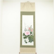 画像1: 江河筆　四季花　肉筆絹本掛軸（箱付） (1)