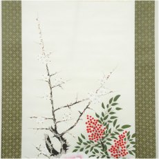 画像3: 江河筆　四季花　肉筆絹本掛軸（箱付） (3)