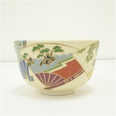 画像3: 京焼　宮地英香造　色絵扇面茶碗（箱付） (3)