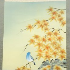 画像3: 春光筆　紅葉　肉筆絹本掛軸（共箱） (3)