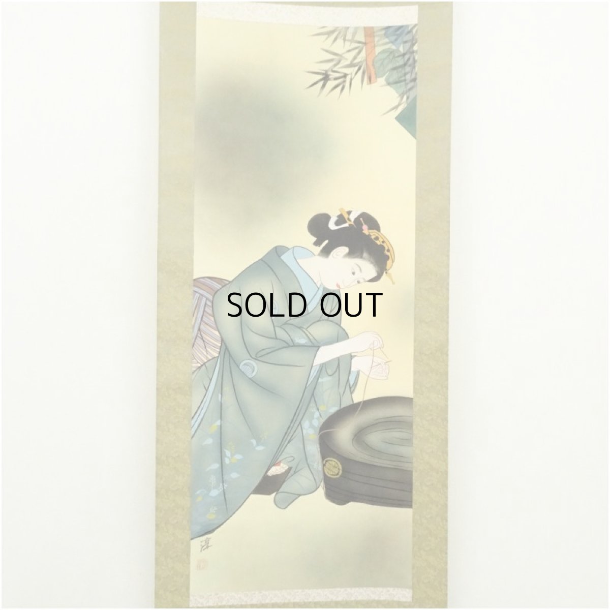 画像2: 淳筆　美人図　肉筆絹本掛軸（共箱） (2)