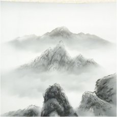 画像3: 玉堂筆　妙義山　水墨山水　肉筆絹本掛軸（共箱） (3)