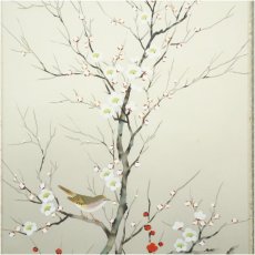 画像4: 美舟筆　紅白梅　肉筆絹本掛軸（共箱） (4)