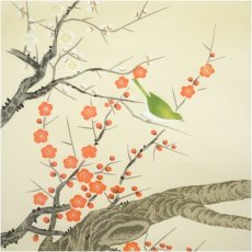 画像4: 正庵筆　梅に鶯　肉筆絹本掛軸（共箱） (4)