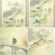 画像6: 紫萌筆　彩色山水　肉筆絹本掛軸（共箱） (6)