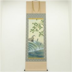 画像1: 坪内正庵筆　鮎に川蝉　肉筆絹本掛軸（共箱） (1)