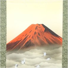 画像3: 松原正峰筆　紅富士　肉筆絹本掛軸（共箱） (3)