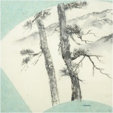 画像4: 渓谷筆　扇面水墨山水　肉筆紙本掛軸（景雲識箱） (4)