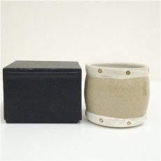 画像1: 萬古焼　三藤窯　賢豊造　太鼓建水（箱付） (1)