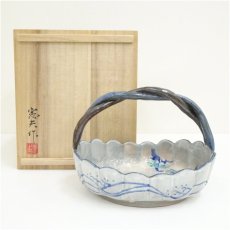 画像1: 旭泉窯　芋野憲夫造　色絵手付鉢（共箱） (1)