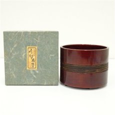 画像1: 春慶塗　鮨桶形建水（箱付） (1)