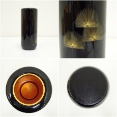 画像6: 輪島塗　東恒博造　寿松沈金花器（共箱） (6)